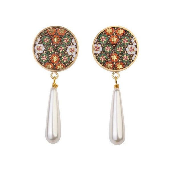 (Ille) Knob-Khatam Brass Pearl Earring