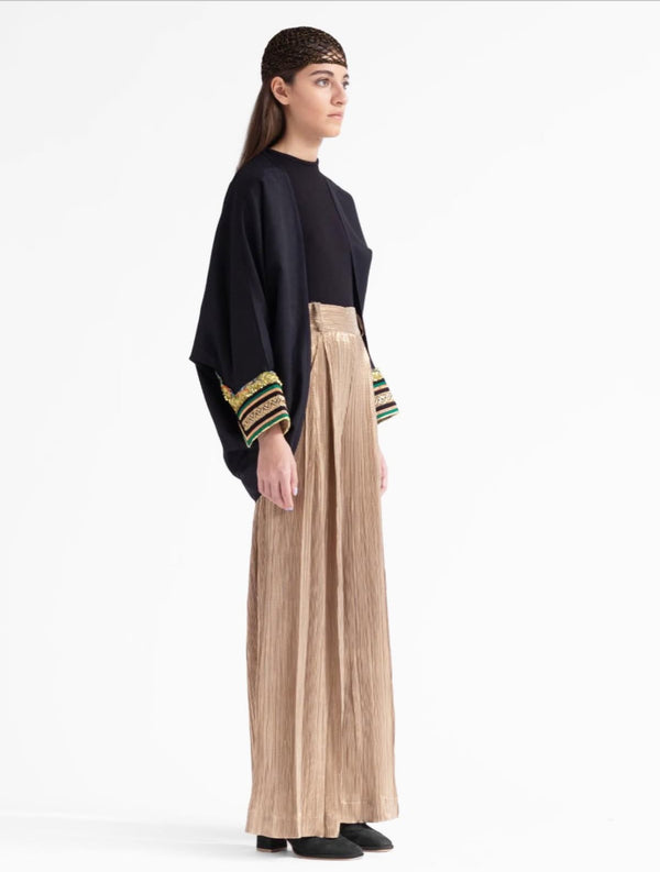 Black Naazkhaatoon Drape Jacket with Khoos-Embroidered Cuffs