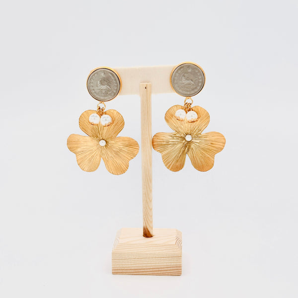 Flower Pendant Earring With Pahlavi Coin