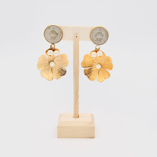 Blossom Pendant Earring With Pahlavi Coin