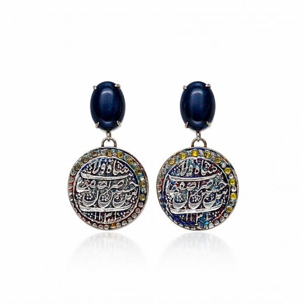 Shah-e Vala Blue Tiger's Eye Earrings