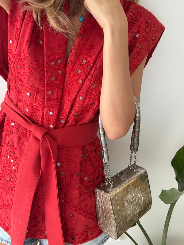 Vintage Mirrorwork Red Vest