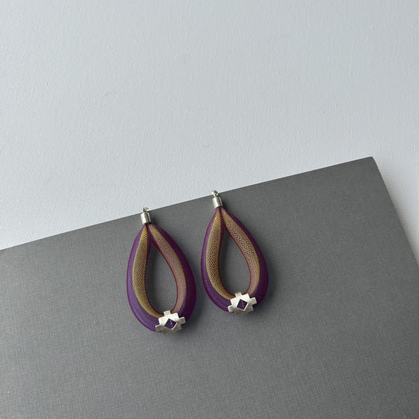 Purple Mesh Silver Earrings