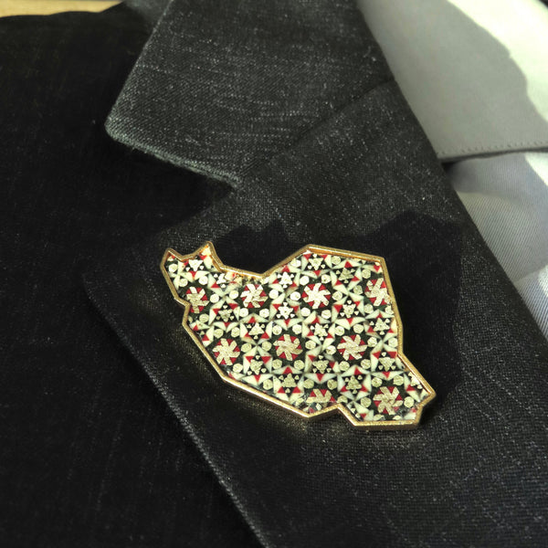Iran Map 22K Gold-Plated Khatam Brooch