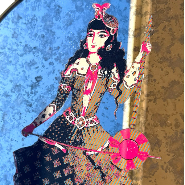 Kamancheh Qajar Lady Round Wall Mirror