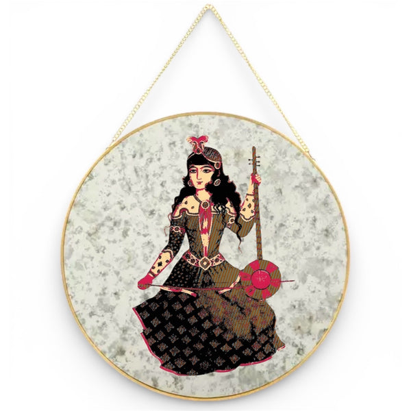Kamancheh Qajar Lady Round Wall Mirror