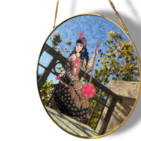 Kamancheh Qajar Lady Round Wall Mirror