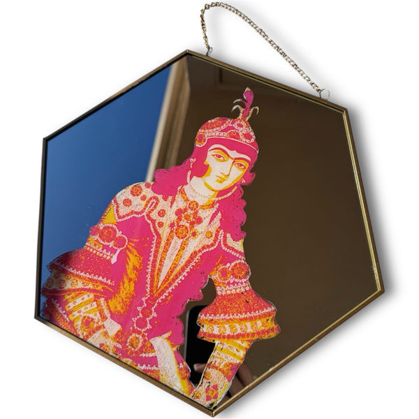 Qajar Lady Hexagonal Wall Mirror
