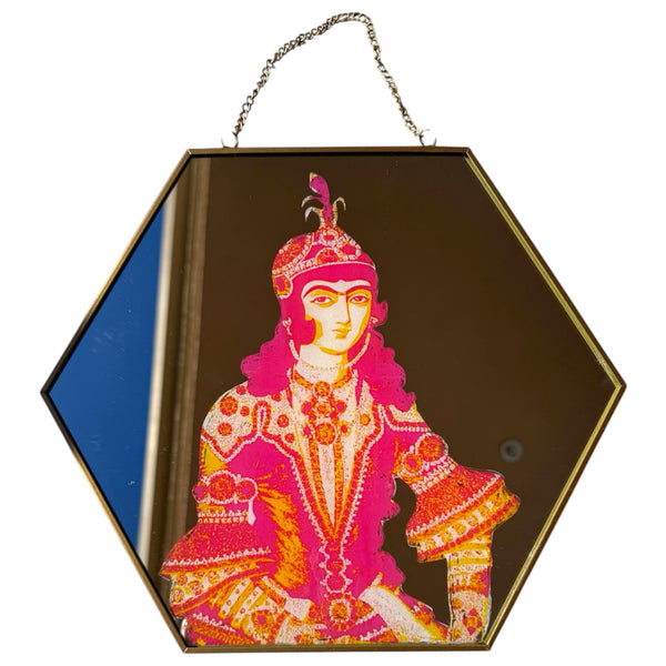 Qajar Lady Hexagonal Wall Mirror