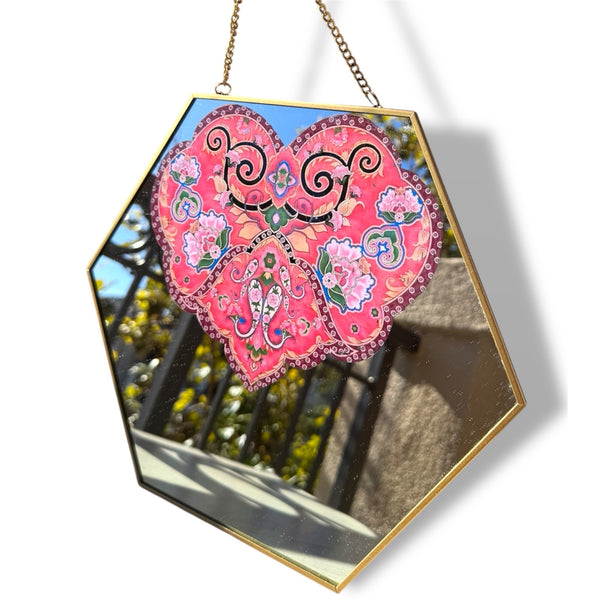 Qajar Heart Hexagonal Wall Mirror