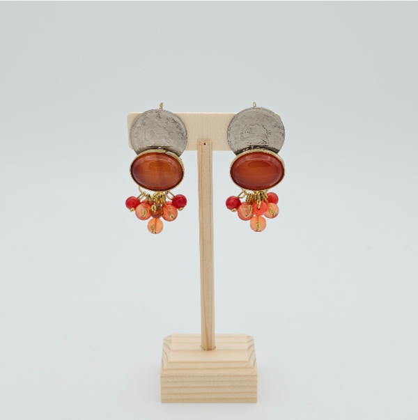 Shiro Khorshid Agate Brass Earrings