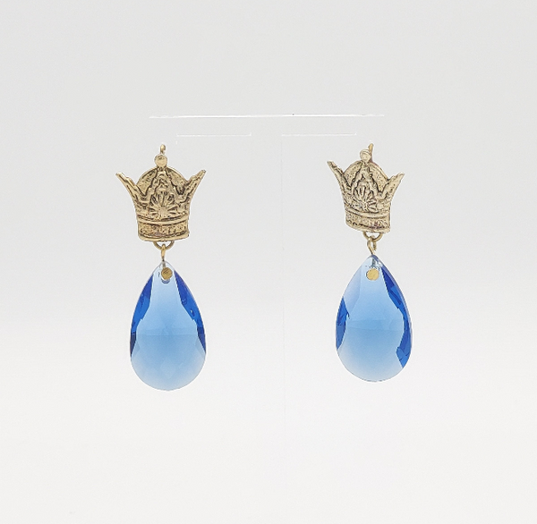 Crown-Pendant Stone Earrings