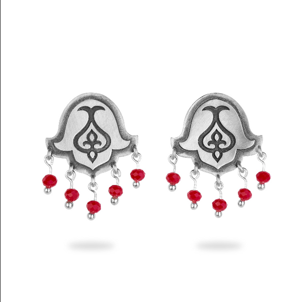 Silver Tulip Drop Earrings with Crystal Drops