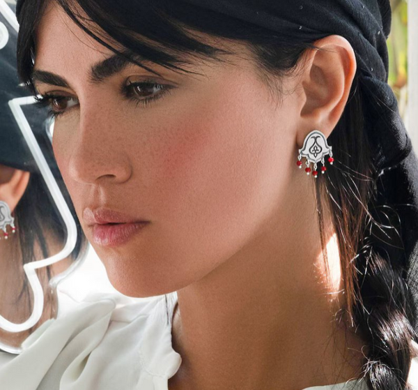 Silver Tulip Drop Earrings with Crystal Drops