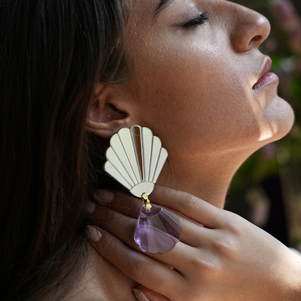 Shell Crystal Purple Earrings