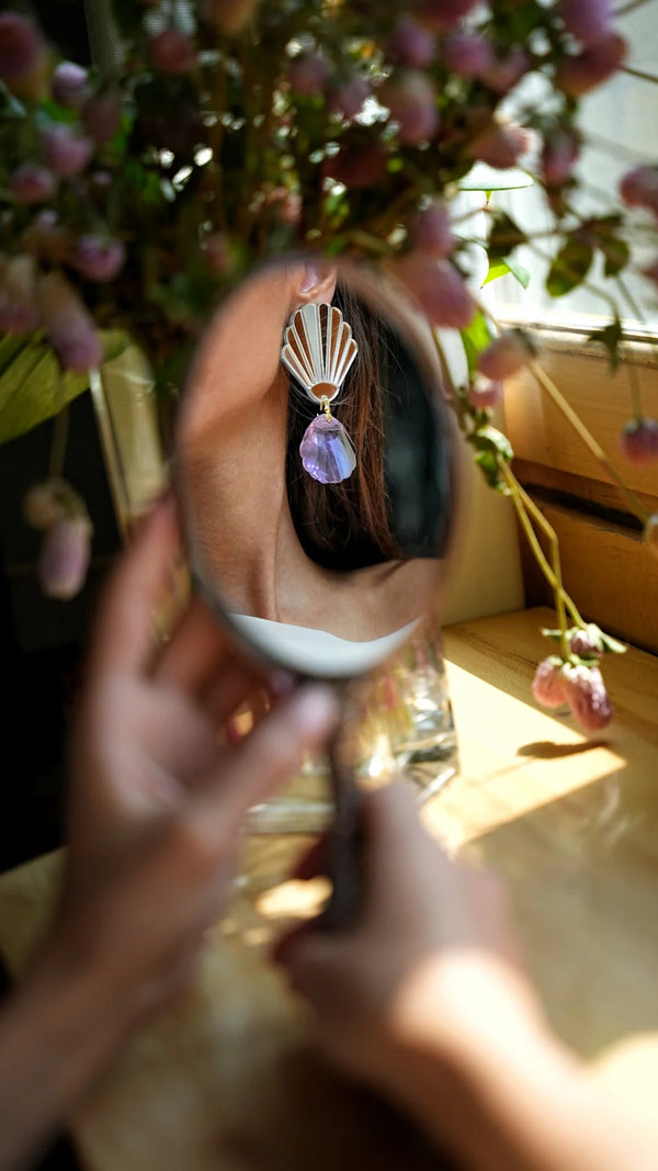Shell Crystal Purple Earrings