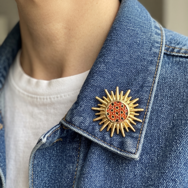 Sun 22K Gold-Plated Khatam Brooch