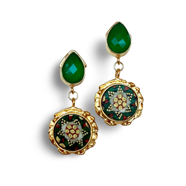 Sib 22K Gold-Plated Khatam Earrings with Green Onyx