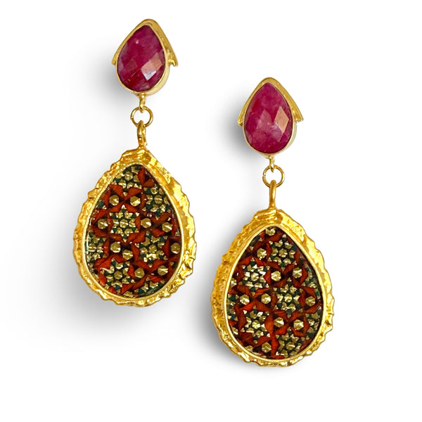 Tabriz Teardrop 22K Gold-Plated Khatam Earrings