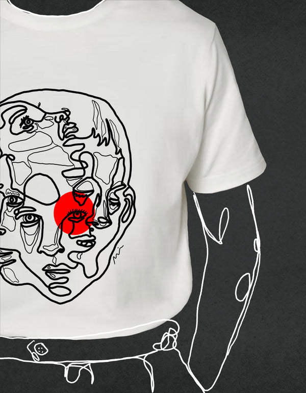 Minimalist one-line drawing t-shirt by Parin Heidari, available at Diyar Concept Store.