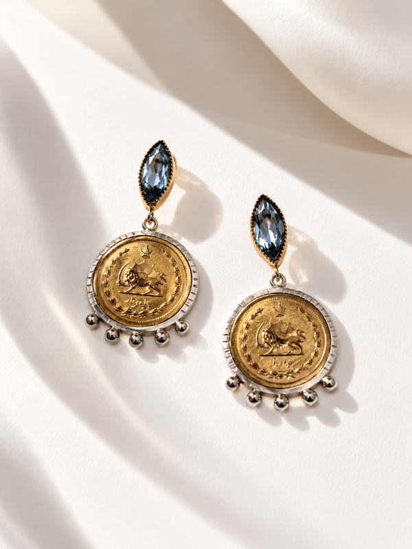 Antique Pahlavi Brass Coin Silver Earrings