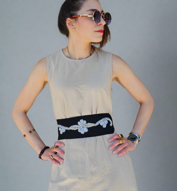 Winter Blossom Hand Beaded Belt