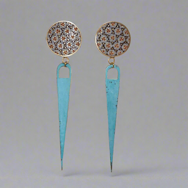 Large Septum-Khatam Brass-Blue Patina Earring