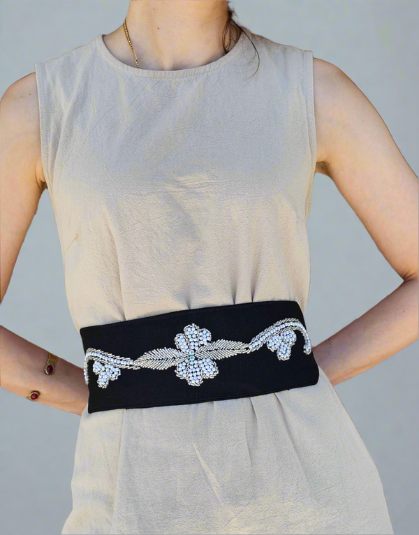 Winter Blossom Hand Beaded Belt