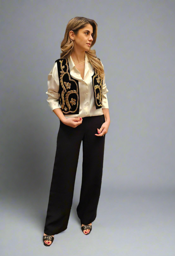 Golden Flower Hand Beaded Vest