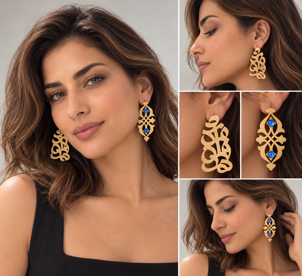 Asymmetrical Asheghaneh & Persian Motif Brass Earrings