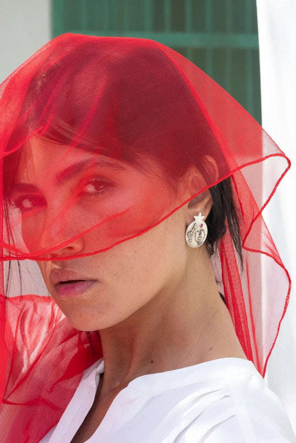 Pomegranate and Bird Relief Earrings