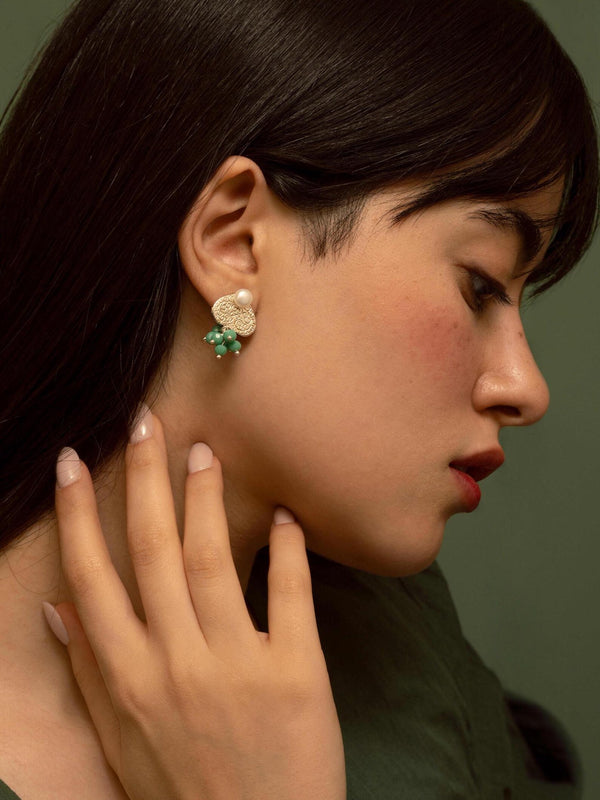 Silver Handmade Engraved Modern Pearl Earrings