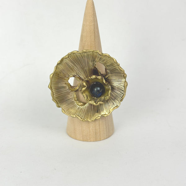 Handmade Floral Brass Ring with Pearl