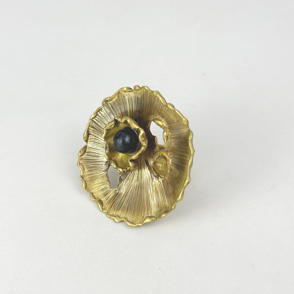 Handmade Floral Brass Ring with Pearl