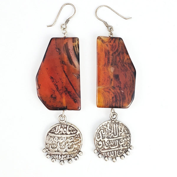 Natural Amber Silver Earrings