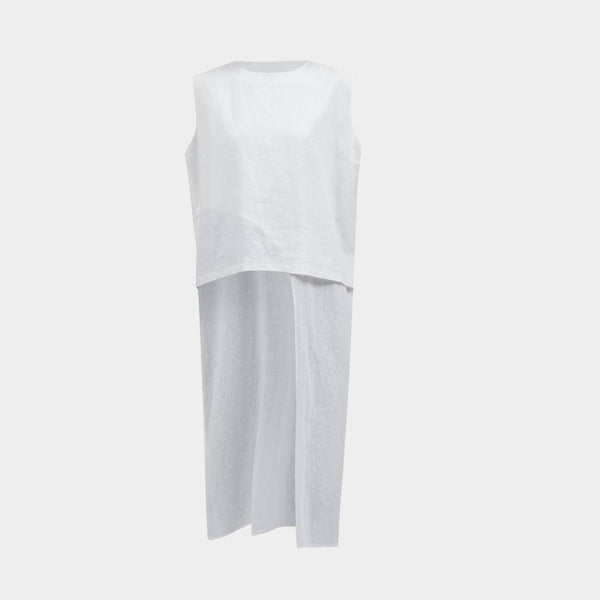 Layered Linen Top White