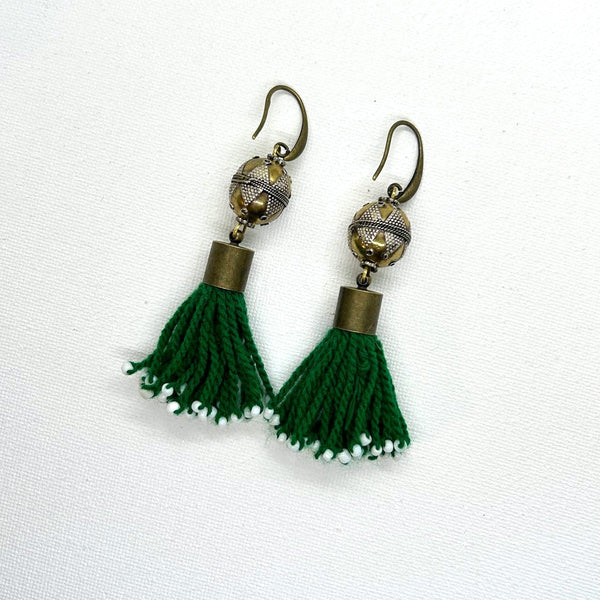 Green Tassels Earrings
