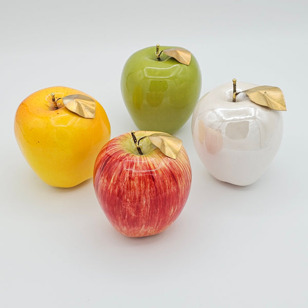 Decorative Ceramic Apple with Brass Leaf