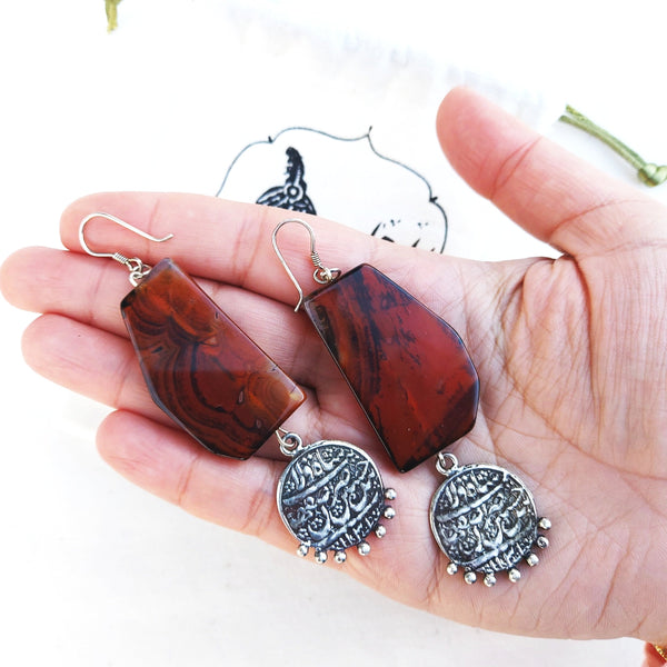 Natural Amber Silver Earrings