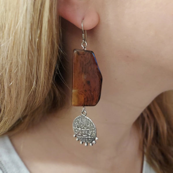 Natural Amber Silver Earrings