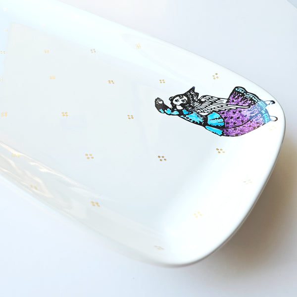 Persian Angels Rectangular Dish With Gold