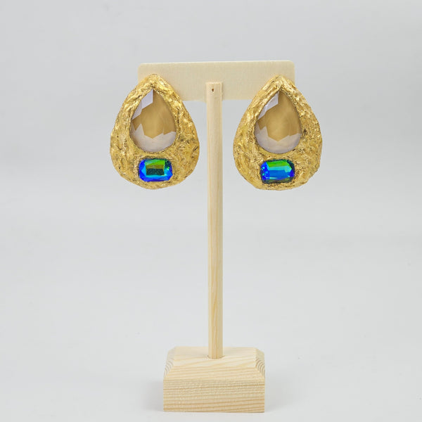 Tear Paper Mache with Green-Blue Stone Earring