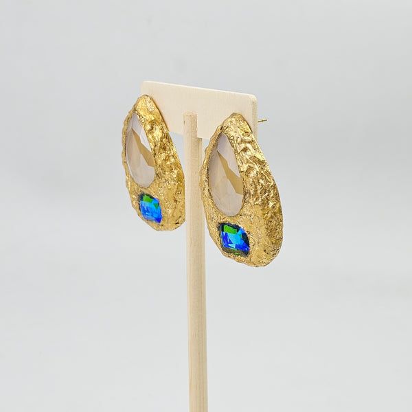 Tear Paper Mache with Green-Blue Stone Earring