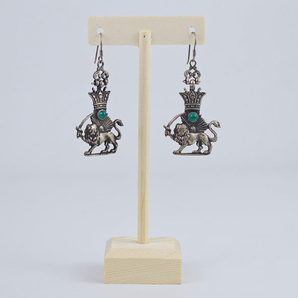 Silver Shir o Khorshid with Green Marble Earrings