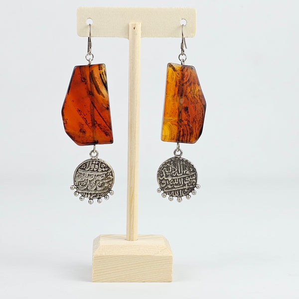 Natural Amber Silver Earrings