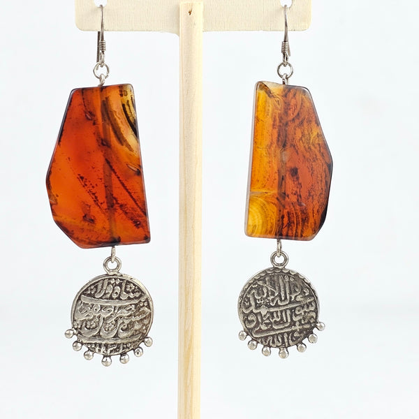 Natural Amber Silver Earrings