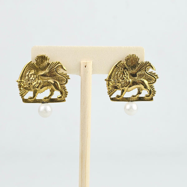 Brass Shir o Khorshid Pearl Earrings