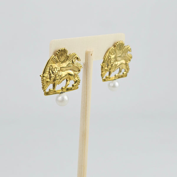 Brass Shir o Khorshid Pearl Earrings