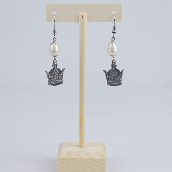 Silver Crown Pearl Earrings