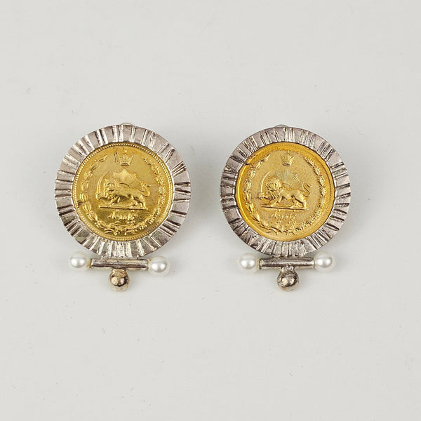Pahlavi Coin with Pearl Earrings